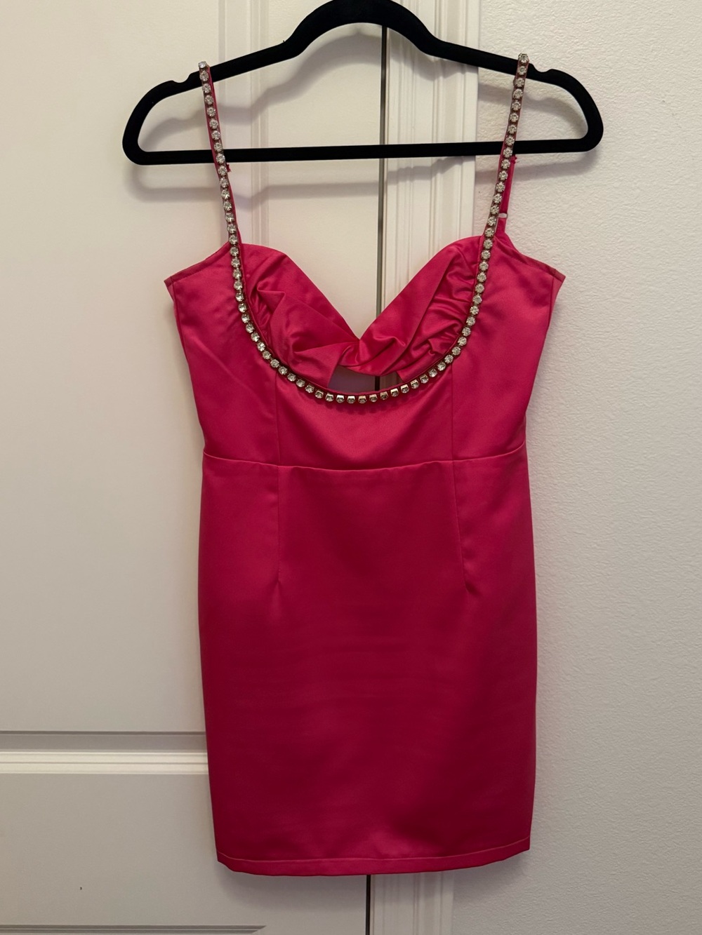 Rhinestone-Trim Hot Pink Mini Dress